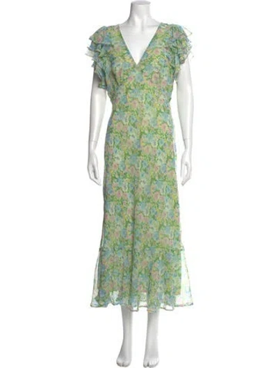 Pre-owned Astr Floral Print Long Dress In Green