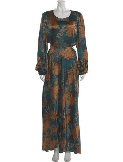 Pre-owned Astr Floral Print Long Dress In Green