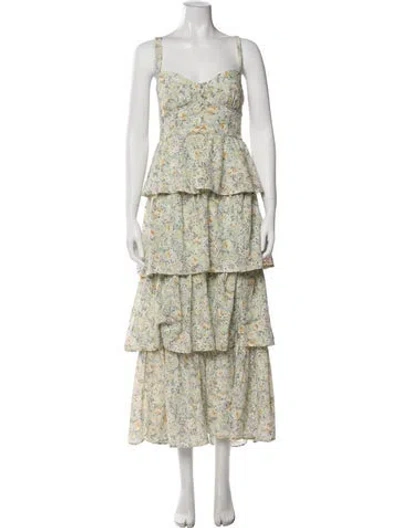 Pre-owned Astr Floral Print Long Dress In Green
