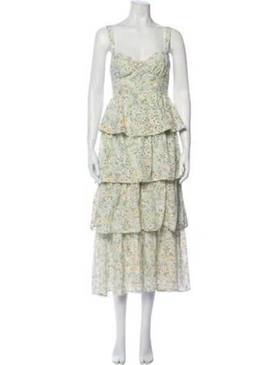 Pre-owned Astr Floral Print Long Dress In Green
