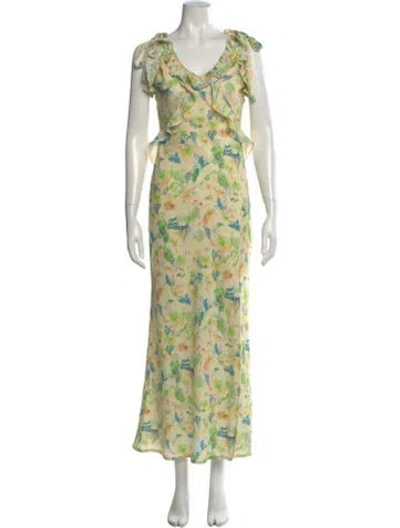 Pre-owned Astr Floral Print Long Dress In Green