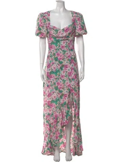 Pre-owned Astr Floral Print Long Dress In Green