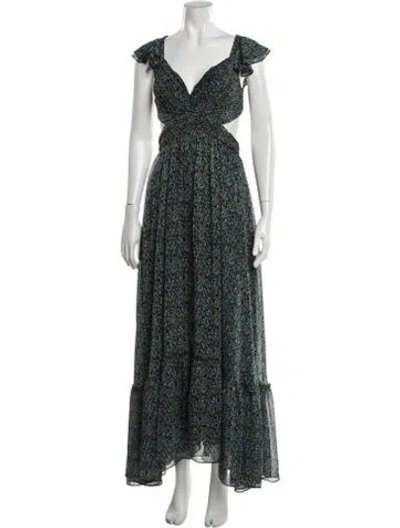 Pre-owned Astr Floral Print Long Dress In Green