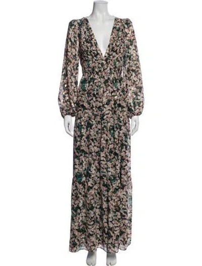 Pre-owned Astr Floral Print Long Dress In Green