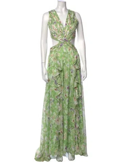 Pre-owned Astr Floral Print Long Dress In Green