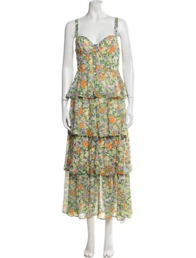 Pre-owned Astr Floral Print Long Dress In Green