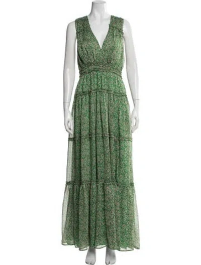 Pre-owned Astr Floral Print Long Dress In Green