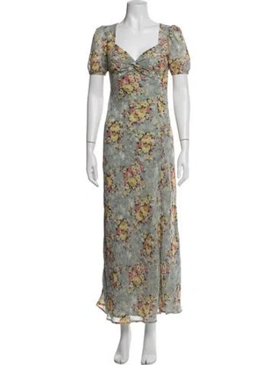 Pre-owned Astr Floral Print Long Dress In Green
