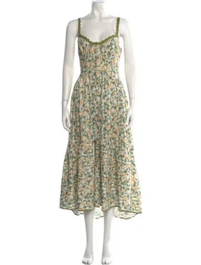 Pre-owned Astr Floral Print Long Dress In Green