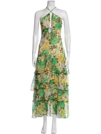 Pre-owned Astr Floral Print Long Dress In Green