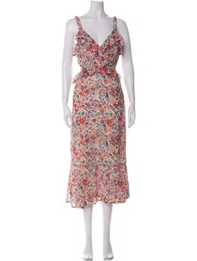 Pre-owned Astr Floral Print Long Dress In Green/red