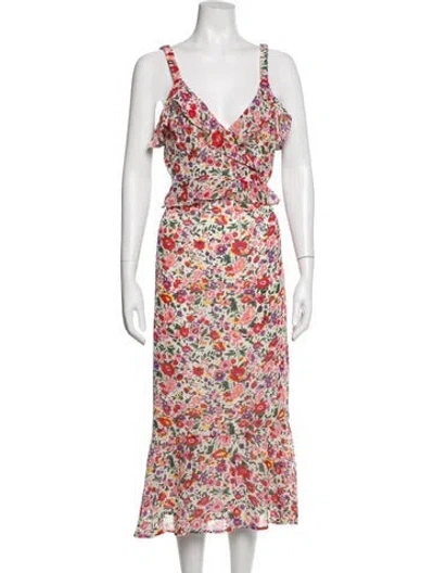 Pre-owned Astr Floral Print Long Dress In Green/red