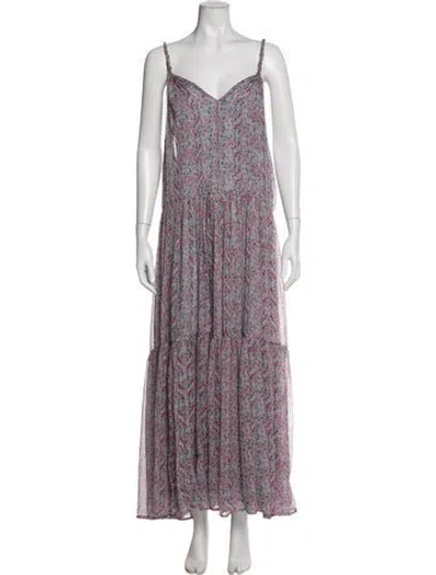 Pre-owned Astr Floral Print Long Dress In Grey
