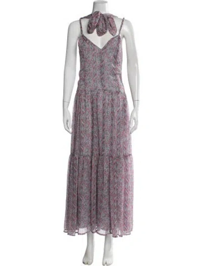 Pre-owned Astr Floral Print Long Dress In Grey