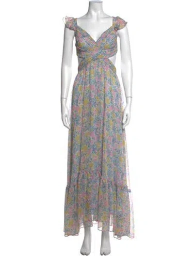 Pre-owned Astr Floral Print Long Dress In Multicolor
