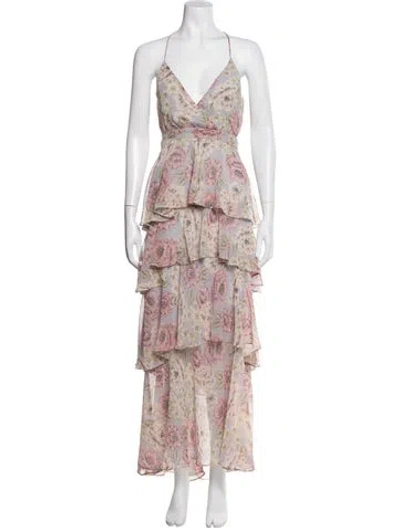 Pre-owned Astr Floral Print Long Dress In Multicolor