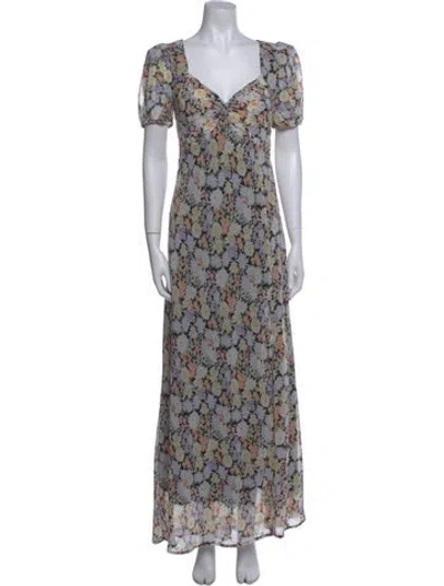 Pre-owned Astr Floral Print Long Dress In Neutral