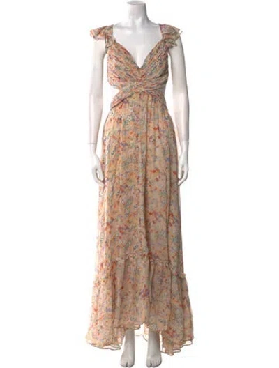 Pre-owned Astr Floral Print Long Dress In Neutral