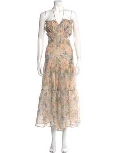Pre-owned Astr Floral Print Long Dress In Neutral