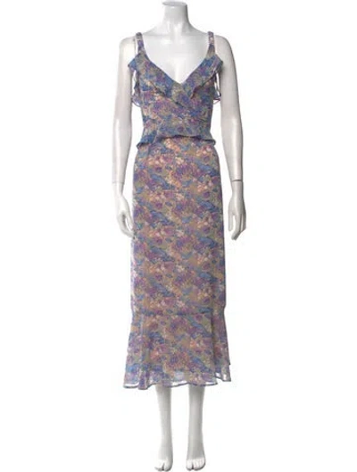 Pre-owned Astr Floral Print Long Dress In Neutral