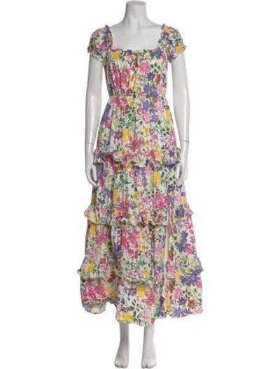 Pre-owned Astr Floral Print Long Dress In Neutral