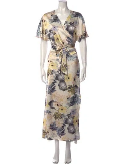 Pre-owned Astr Floral Print Long Dress In Neutrals