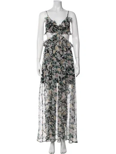 Pre-owned Astr Floral Print Long Dress In Neutrals