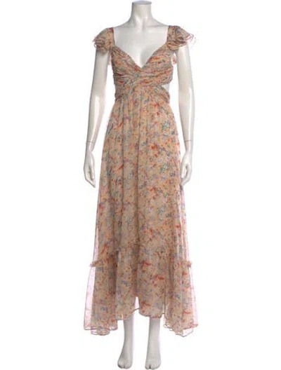 Pre-owned Astr Floral Print Long Dress In Neutrals/purple