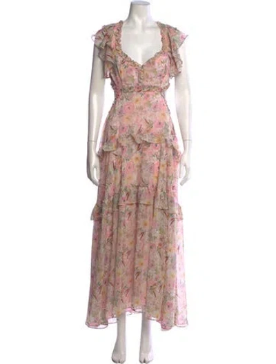 Pre-owned Astr Floral Print Long Dress In Neutrals/purple
