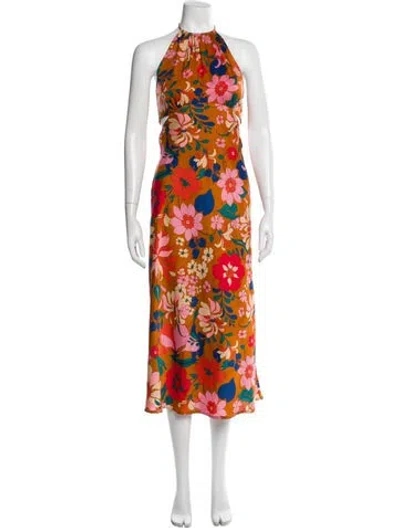 Pre-owned Astr Floral Print Long Dress In Orange