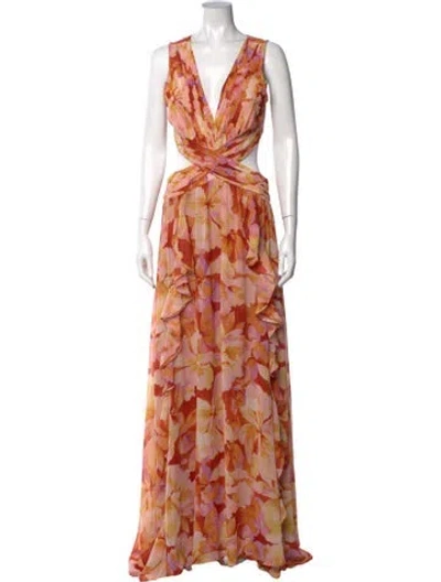 Pre-owned Astr Floral Print Long Dress In Orange