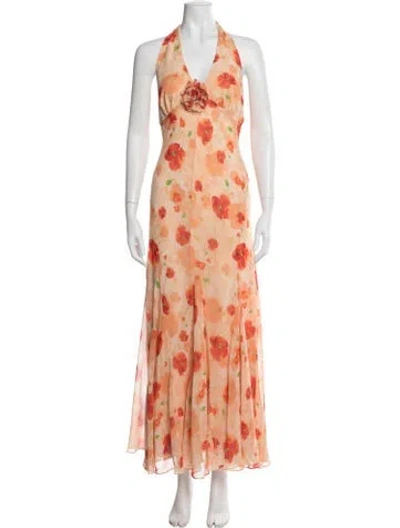 Pre-owned Astr Floral Print Long Dress In Orange