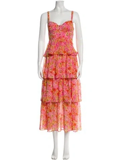 Pre-owned Astr Floral Print Long Dress In Pink