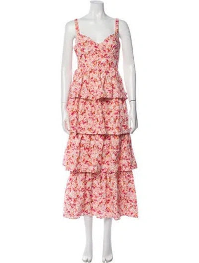 Pre-owned Astr Floral Print Long Dress In Pink