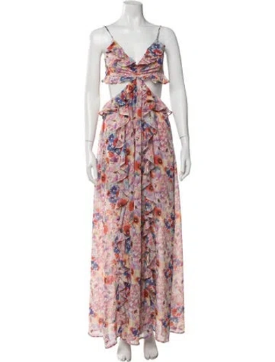 Pre-owned Astr Floral Print Long Dress In Pink