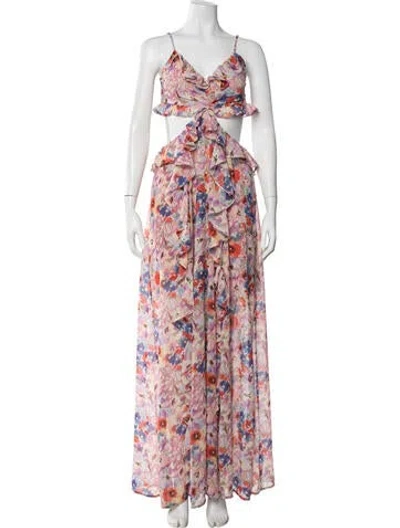 Pre-owned Astr Floral Print Long Dress In Pink