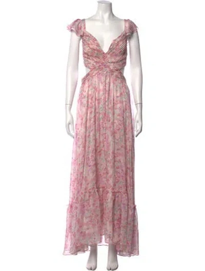 Pre-owned Astr Floral Print Long Dress In Pink