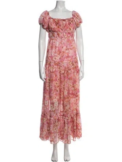 Pre-owned Astr Floral Print Long Dress In Pink