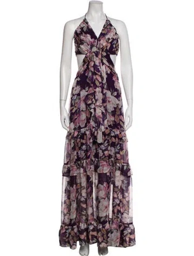 Pre-owned Astr Floral Print Long Dress In Purple