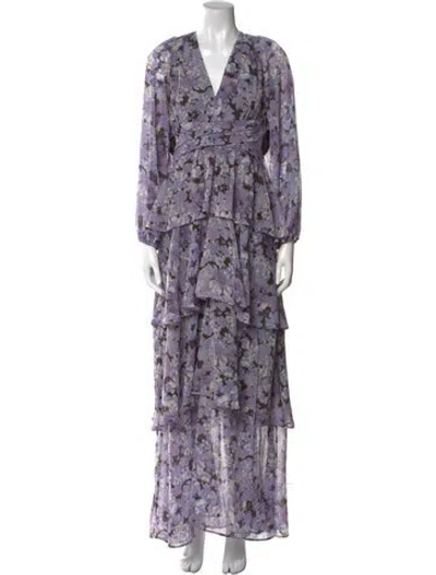 Pre-owned Astr Floral Print Long Dress In Purple
