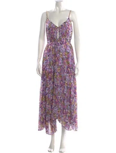 Pre-owned Astr Floral Print Long Dress In Purple