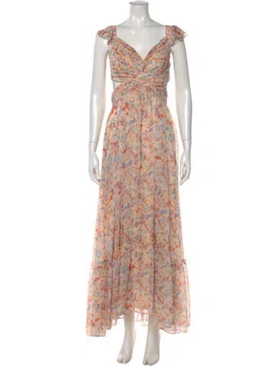 Pre-owned Astr Floral Print Long Dress In Purple