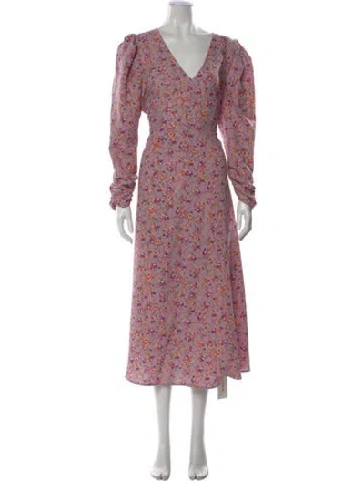 Pre-owned Astr Floral Print Long Dress In Purple
