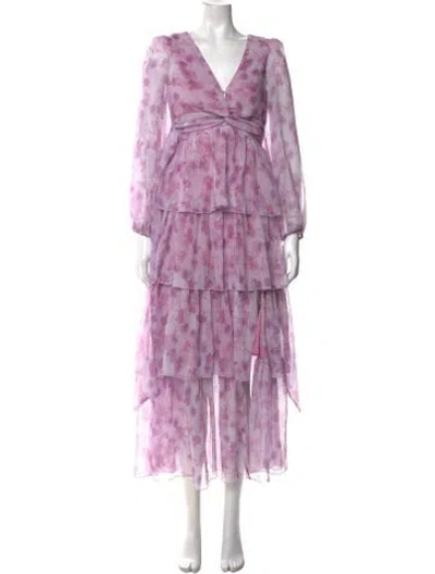 Pre-owned Astr Floral Print Long Dress In Purple