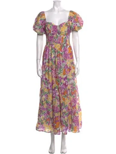 Pre-owned Astr Floral Print Long Dress In Purple