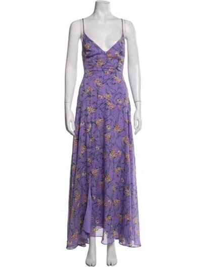 Pre-owned Astr Floral Print Long Dress In Purple