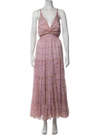 Pre-owned Astr Floral Print Long Dress In Purple