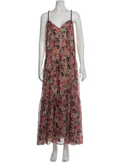 Pre-owned Astr Floral Print Long Dress In Red