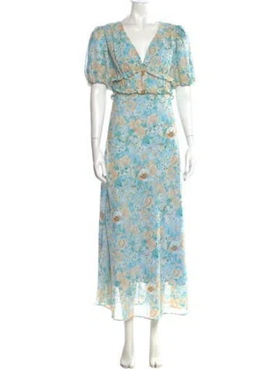 Pre-owned Astr Floral Print Long Dress W/ Tags In Blue