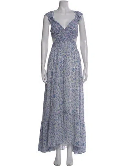 Pre-owned Astr Floral Print Long Dress W/ Tags In Blue